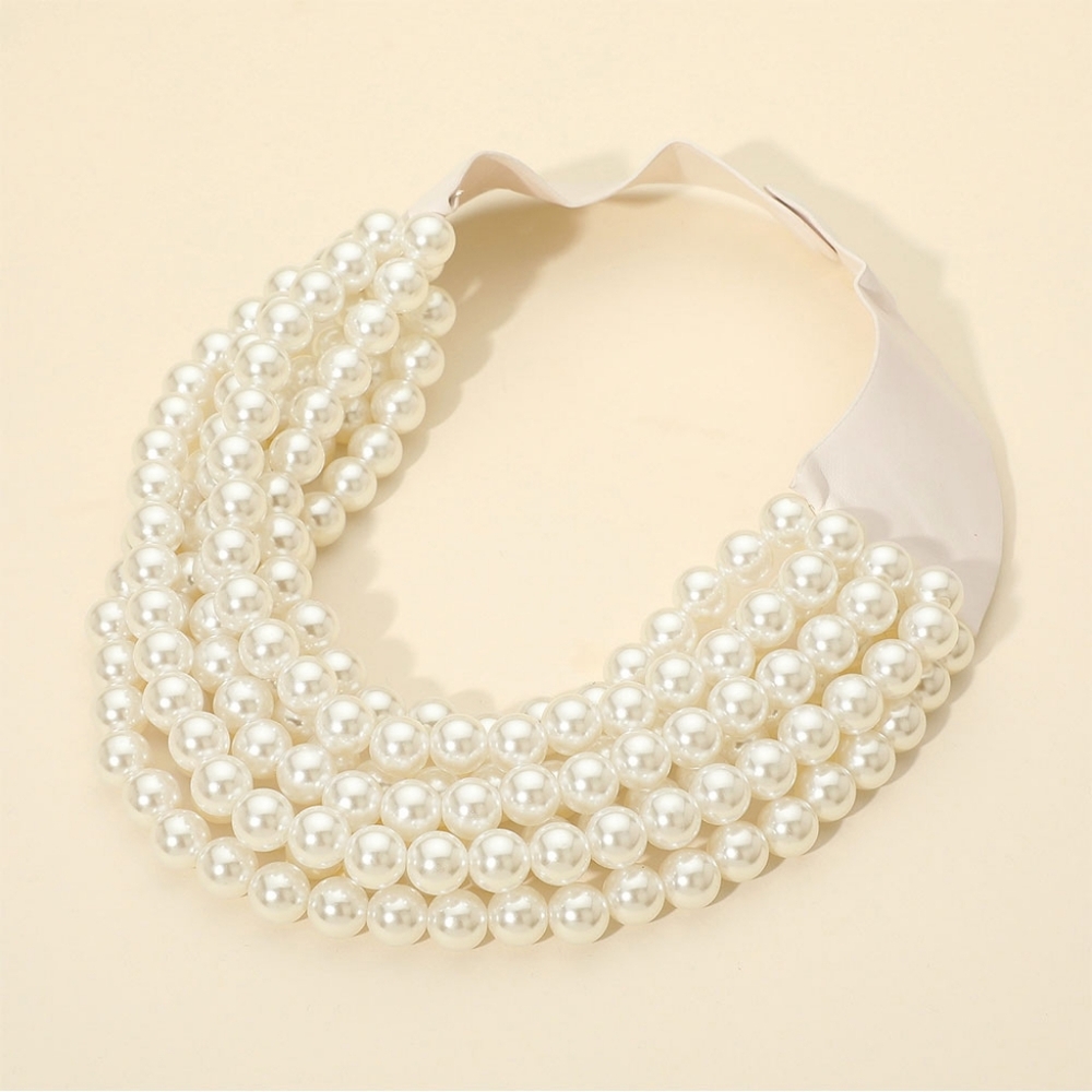 Cream Pearl Magnetic Collar Multi Chain Strand Beaded Necklace Layered